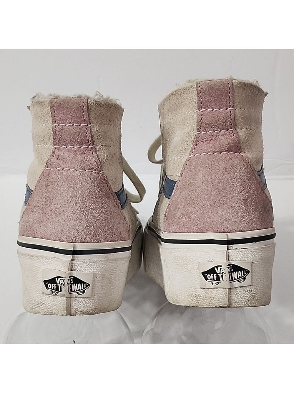VANS SK8 HI Womens Size 5 Tan, Blue, PIG Suede , Sherpa lined Stackform - Picture 3 of 10